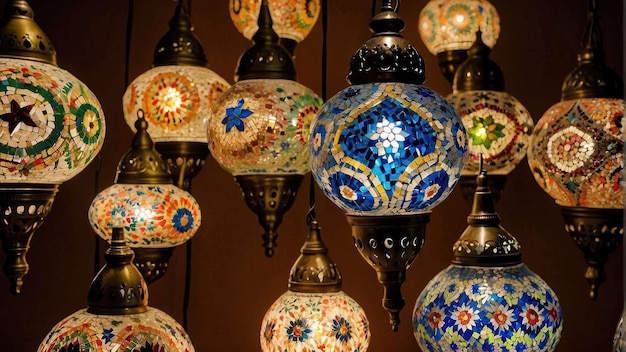 Des lampes turques suspendues dans une exposition vibrante