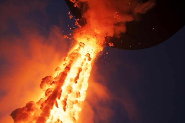 Lancement d'une fusée d'allumage céleste avec des flammes capturées d'en bas