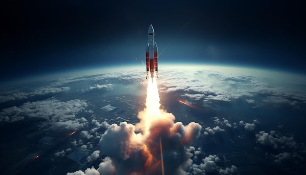 Photo le lancement d'une fusée sur terre vu de l'espace