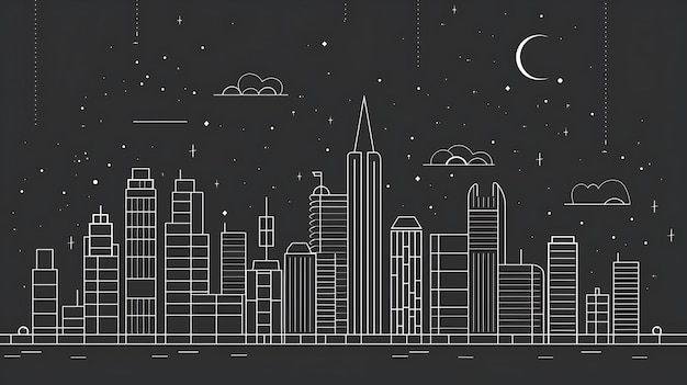 Photo landage urbain avec des gratte-ciel et une lune croissante dans le ciel nocturne illustration vectorielle