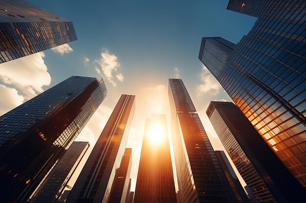 Landage urbain moderne avec des gratte-ciel et de la lumière du soleil Rendering 3D