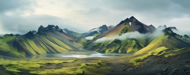 Landmannalaugar paysage panorama montagnes vallées islandaises avec une rivière générative ai