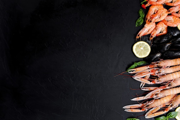 Langoustine ou langoustine sur un fond rustique sombre. Nephrops norvegicus, crevettes de la baie de Dublin, langoustines ou langoustines close up