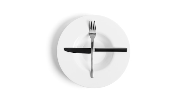 Langue des signes avec couverts. Une assiette avec des couverts isolé sur fond blanc. Assiette, couteau, fourchette sur fond blanc. photo de haute qualité