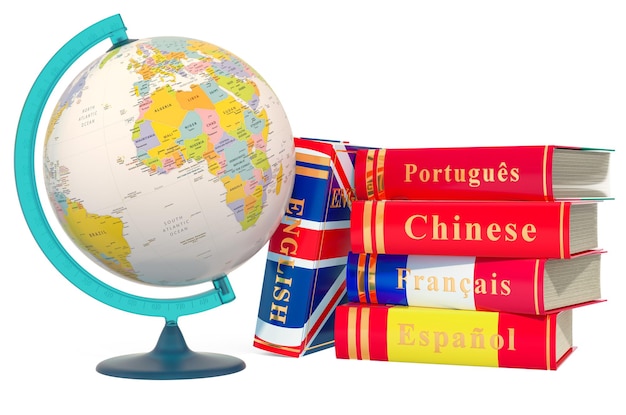Langues Livres avec globe politique du rendu 3D de la Terre