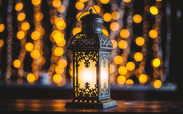 Une lanterne antique brillant avec une flamme naturelle générée par l'intelligence artificielle