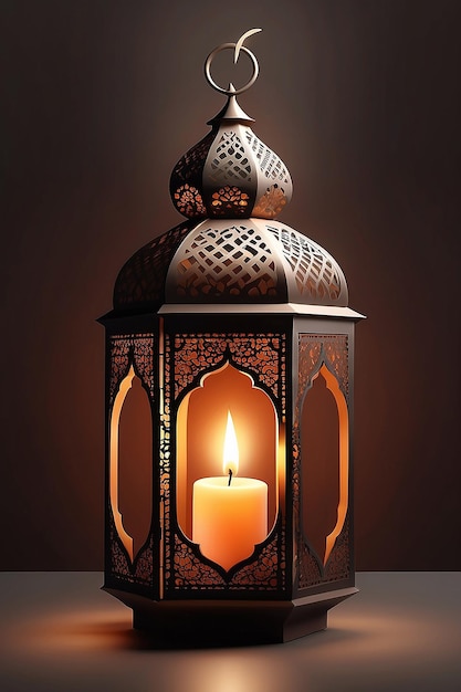 lanterne arabe avec bougie brûlante ramadan kareem bannière d'arrière-plan vacances islamiques générative ai