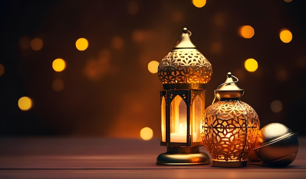 Lanterne arabe décorative Ramadan Kareem sur fond islamique doré Eid mubarak