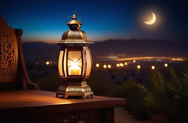 Lanterne arabe et lune la nuit Ramadan Kareem