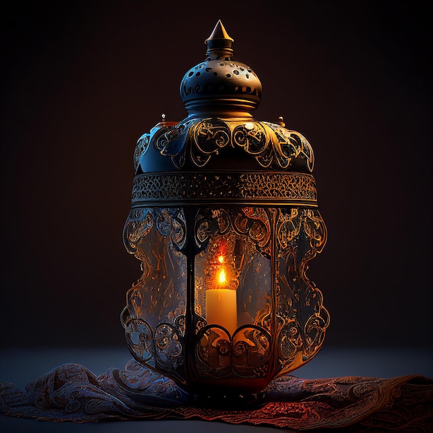 Lanterne arabe musulmane avec bougie allumée