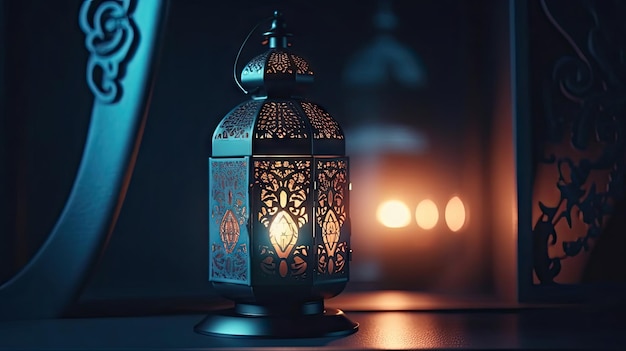 Lanterne arabe ornementale belle lanterne bougie allumée mois sacré ramadan kareem