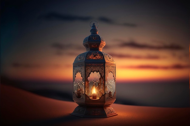 lanterne arabe ornementale avec bougie allumée, ai créative