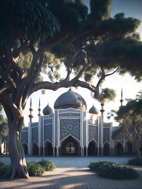 Lanterne arabe ornementale avec fond de mosquée Eid Mubarak