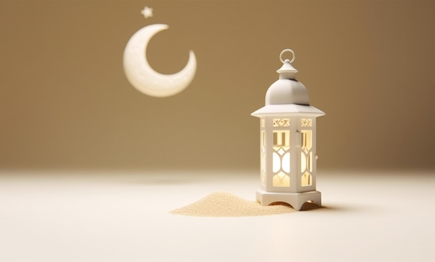 Lanterne Arabe Rendu 3d Avec Croissant De Lune Pour Le Fond De La Fête Islamique