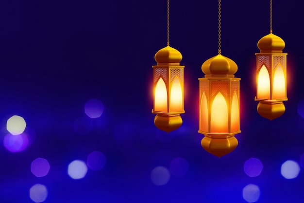 Photo lanterne arabe suspendue sur une illustration 3d