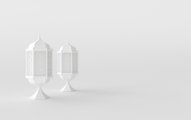 Lanterne blanche avec lampe à bougie design arabesque arabe Concept pour le jour islamique ramadan kareem