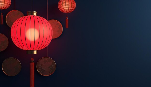 Lanterne chinoise sur image de lumière de lampe de fond rouge et l'utiliser comme affiche de papier peint et conception de bannière