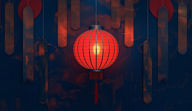 Lanterne chinoise sur image de lumière de lampe de fond rouge et l'utiliser comme affiche de papier peint et conception de bannière