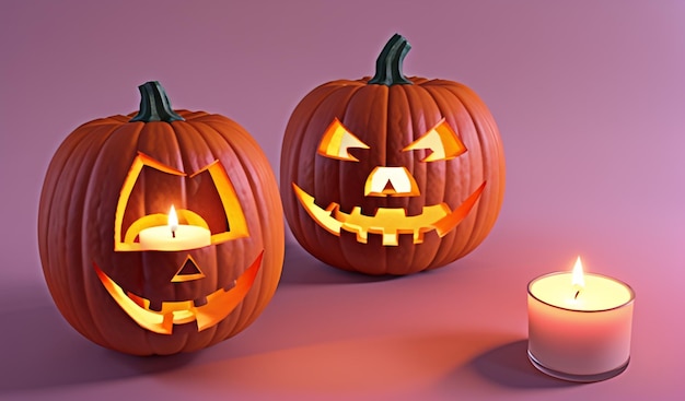 Lanterne citrouille d'Halloween à lueur étrange avec bougie à l'intérieur en rendu 3D