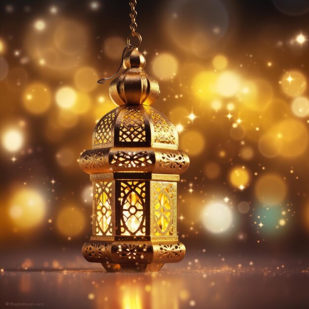 Une lanterne dorée avec le mot ramadan dessus