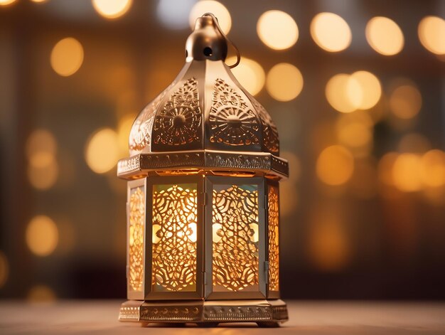 Une lanterne dorée avec les mots ramadan dessus