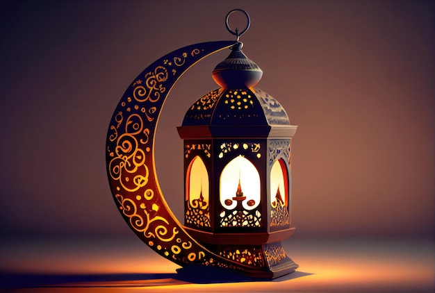 Lanterne du festival du Ramadan et accessoires sur le fond du sol Concept de culture et de religion Illustration d'art numérique AI générative