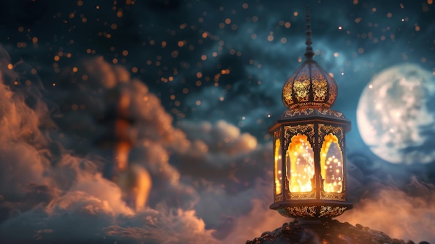 Lanterne du Ramadan au milieu de la nuit Thème Arrière-plan