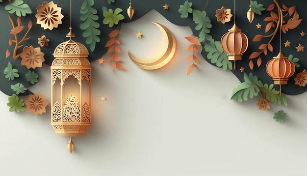 Lanterne du ramadan avec un croissant de lune et des étoiles sur une illustration de fond sombre