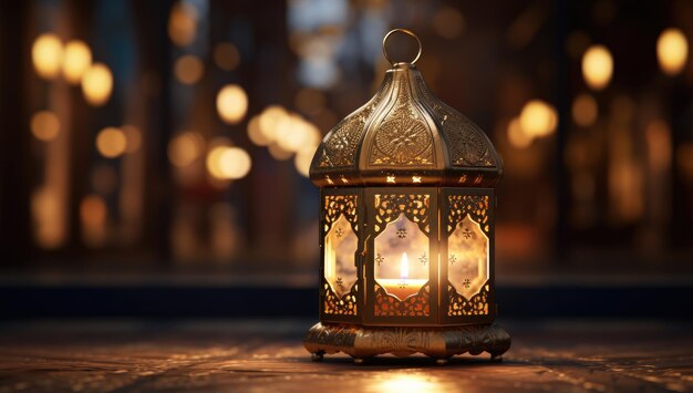 Photo lanterne du ramadan ornement islamique blurry bokeh arrière-plan