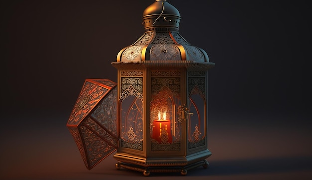 Une lanterne islamique avec un beau fond pour le Ramadan al fitr et l'adha eid Ai générative