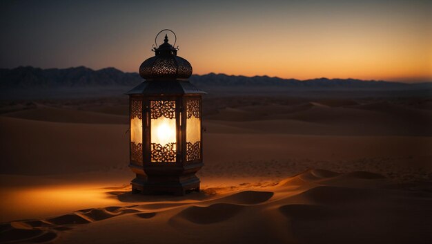 Lanterne islamique dans le désert la nuit
