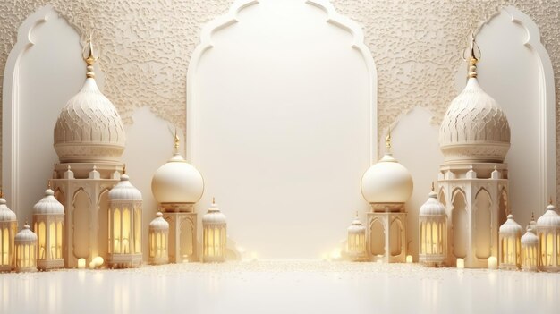 Lanterne islamique dorée et blanche de luxe fond de célébration du ramadan kareem