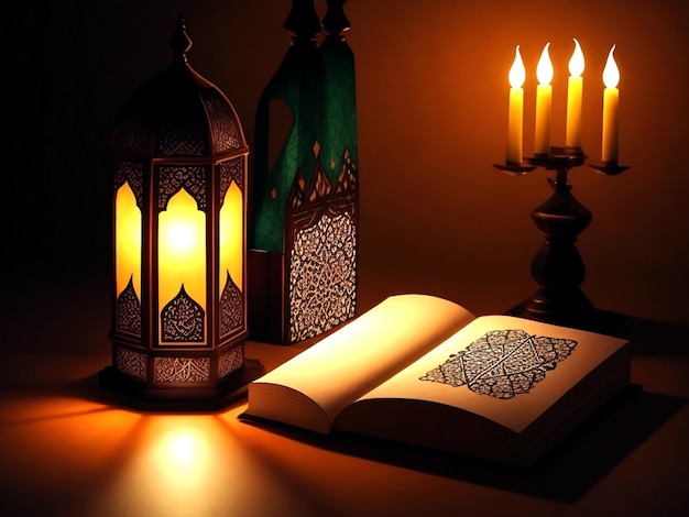 Lanterne islamique avec un fond de désert nocturne