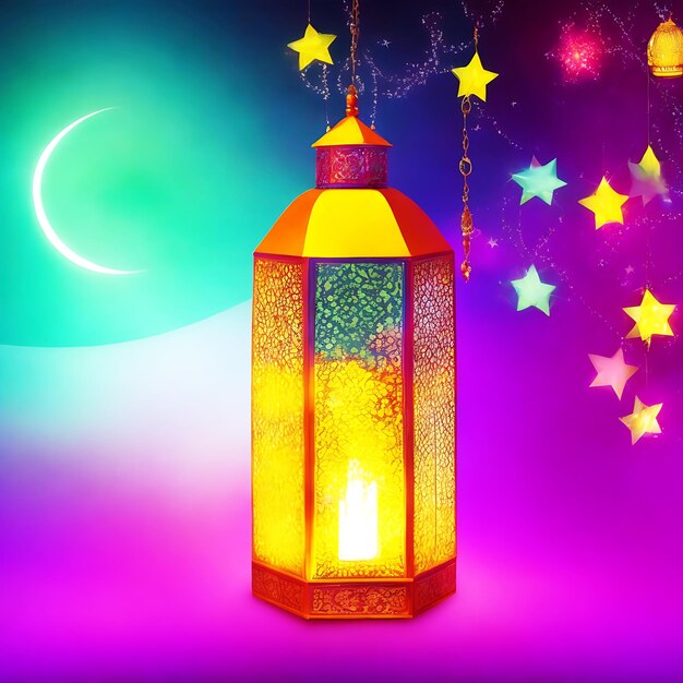 Photo lanterne islamique avec fond d'étoile generative ai