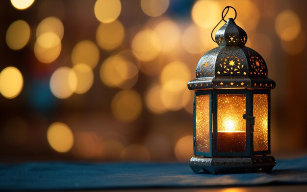 lanterne islamique avec lumières bokeh en arrière-plan pour adha et fitr eid