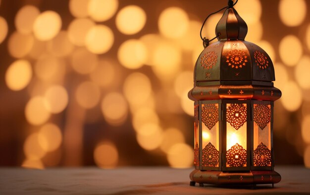 lanterne islamique avec lumières bokeh en arrière-plan pour adha et fitr eid