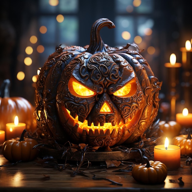 Lanterne jack à tête de citrouille d'Halloween avec des bougies allumées