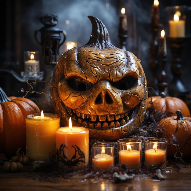 Lanterne jack à tête de citrouille d'Halloween avec des bougies allumées