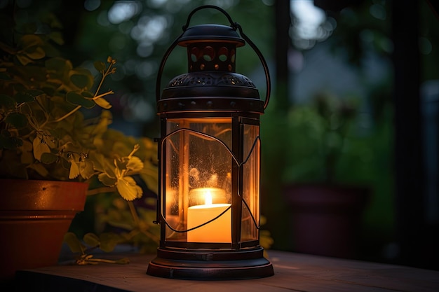 Lanterne de jardin confortable avec une lueur chaude et une flamme scintillante