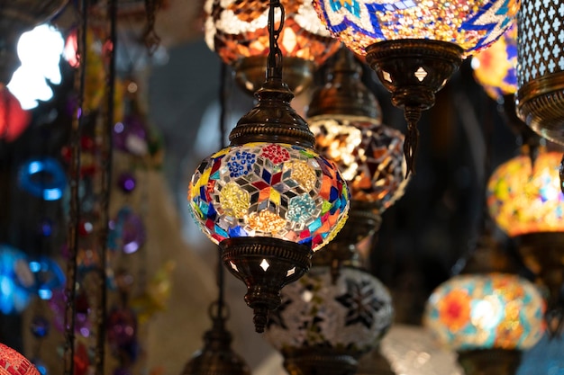 Lanterne de lampe colorée en verre arabe