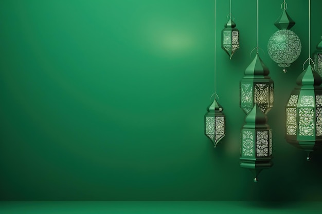 Lanterne de lampe verte arabe élégante sur fond vert