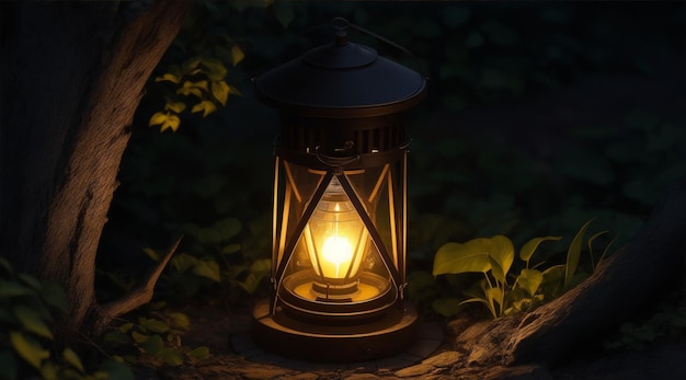 Une lanterne avec les lumières allumées en arrière-plan par Generative AI