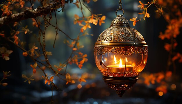 Photo une lanterne lumineuse éclaire la nuit d'hiver symbolisant la célébration de noël générée par l'ia