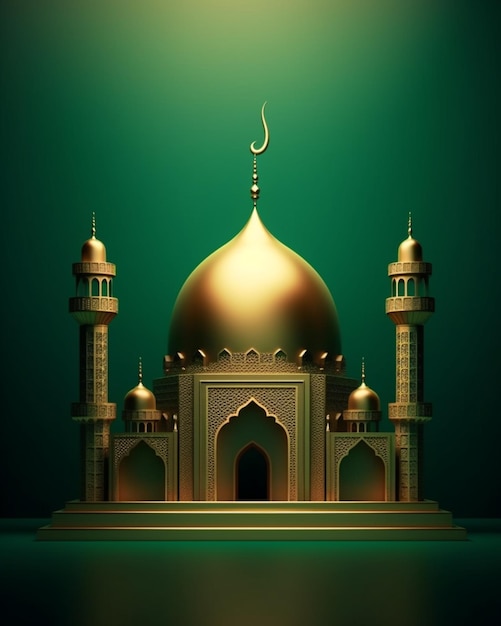 Lanterne de mosquée dorée sur fond vert