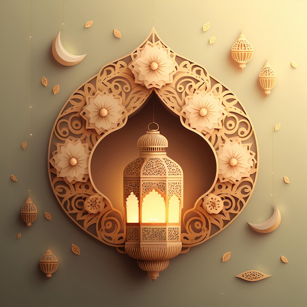 Lanterne de mosquée islamique ramadan kareem, salutation Eid mubarak avec technologie générative ai