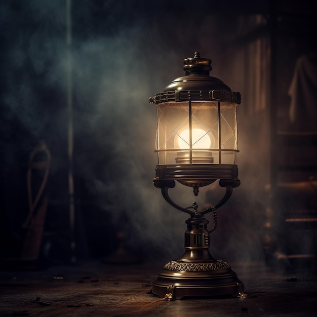 une lanterne avec le mot lumière dessus est allumée dans le noir.