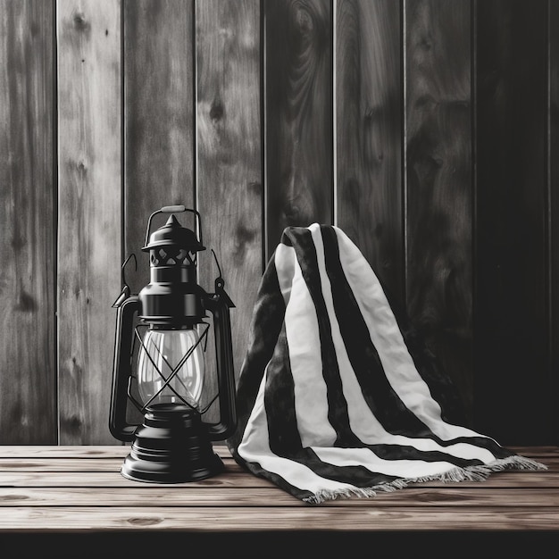 lanterne noire et blanche sur une planche de bois