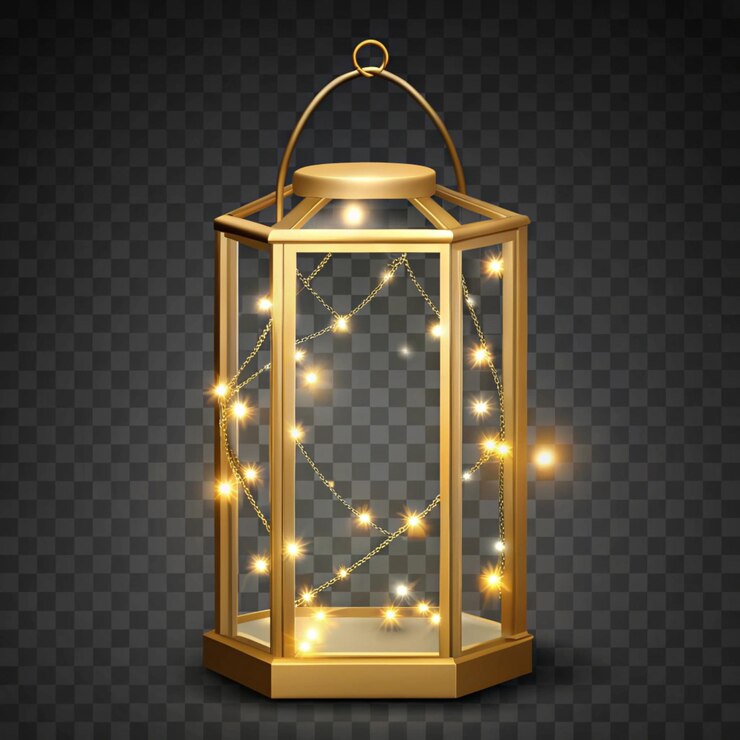 Photo lanterne d'or avec des lumières de fées