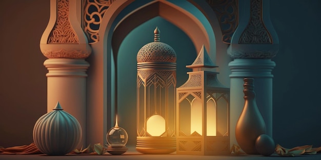 Lanterne ornementale arabe générée par ai au format panorama