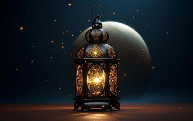 Photo lanterne de ramadan sur le côté du dessin avec une zone vide pour écrire sur le côté du dessin